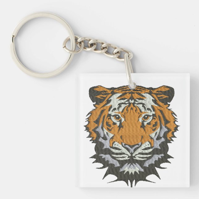 Tiger Head Embroidery Imitation Key Ring (Front)