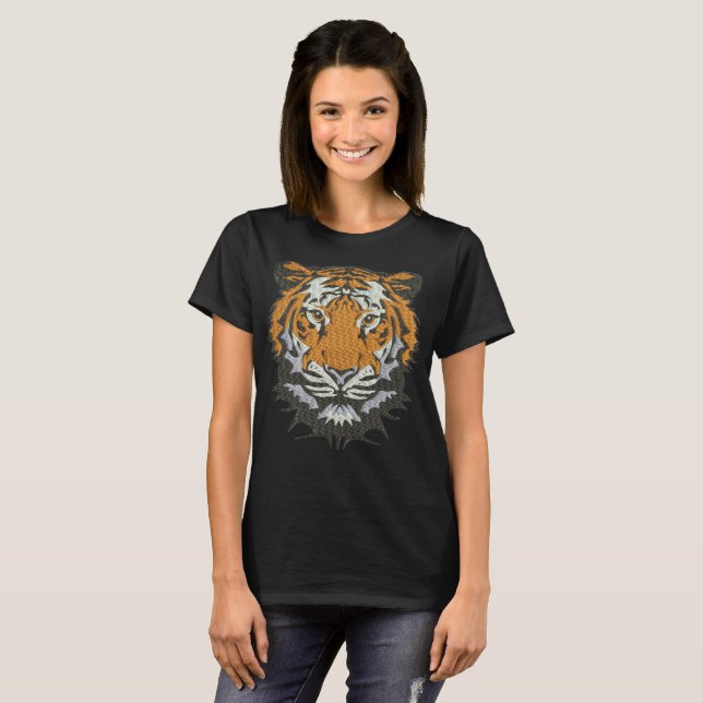 Tiger Head Embroidery Imitation T-Shirt (Front Full)