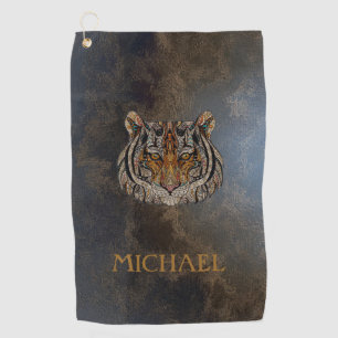 Tiger Head, Face, Leather Look Golf Towel