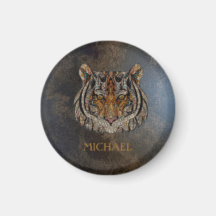 Tiger Head, Face, Leather Look Magnet