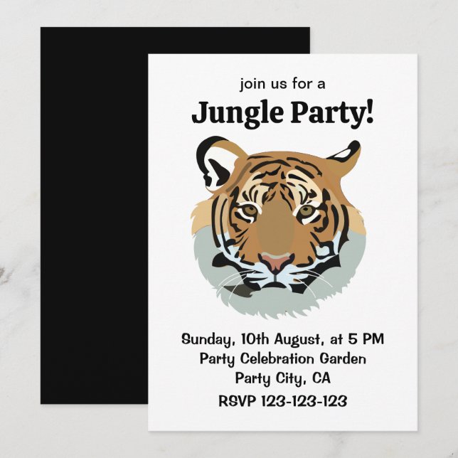 Tiger Head Face Wild Animal Tiger Invitation (Front/Back)