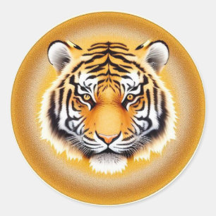 Tiger Head Framed with Golden Glowing Aura Classic Round Sticker