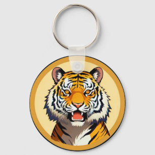 Tiger Head Framed with Golden Glowing Aura Key Ring