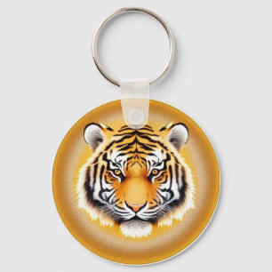 Tiger Head Framed with Golden Glowing Aura Key Ring