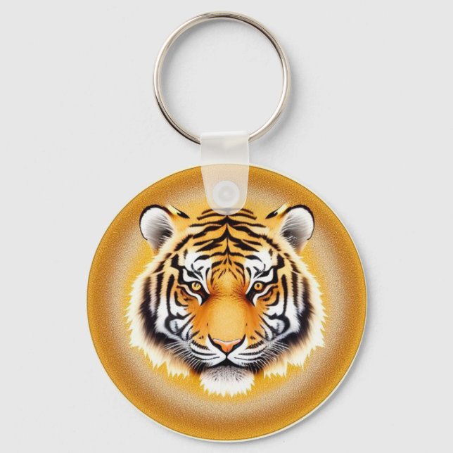 Tiger Head Framed with Golden Glowing Aura Key Ring (Front)