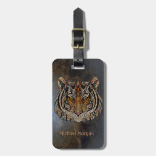 Tiger Head Leathe Look- Personalised Luggage Tag