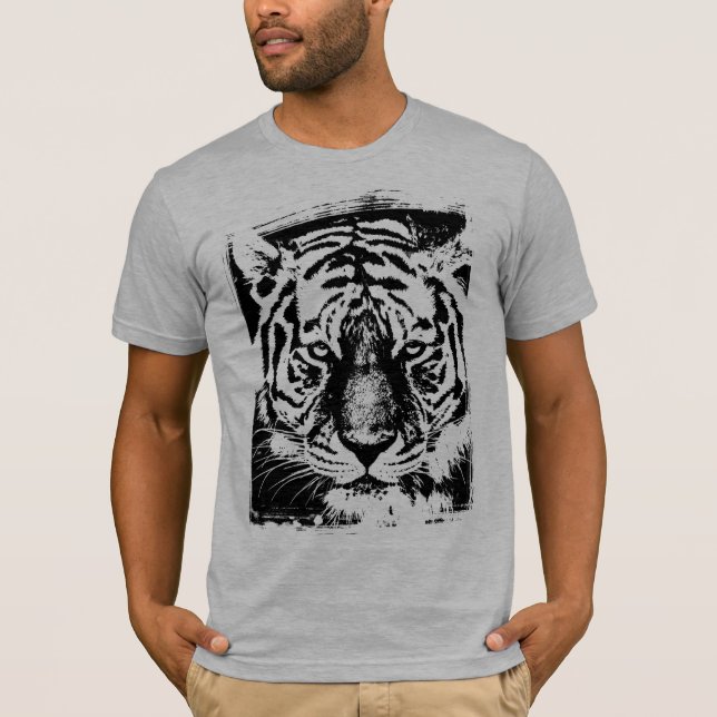 Tiger Head Mens Bella+Canvas Short Sleeve Grey T-Shirt (Front)