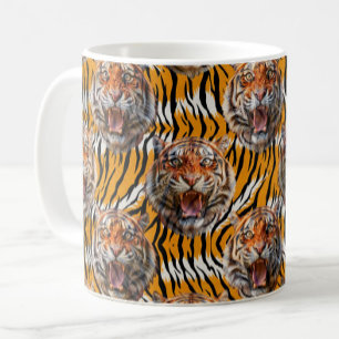 Tiger Head On Tiger Skin Animal Print Design  Coffee Mug