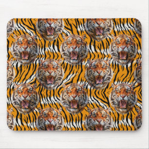 Tiger Head On Tiger Skin Animal Print Design Mouse Pad