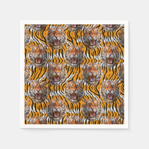 Tiger Head On Tiger Skin Animal Print Design Napkin