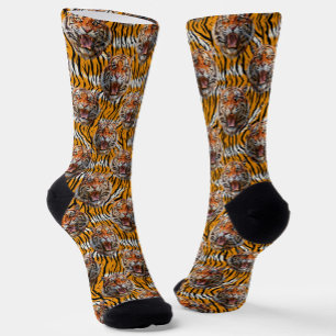 Tiger Head On Tiger Skin Animal Print Design  Socks