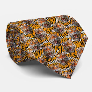 Tiger Head On Tiger Skin Animal Print Design  Tie