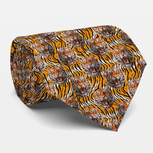 Tiger Head On Tiger Skin Animal Print Design  Tie (Creator Uploaded)