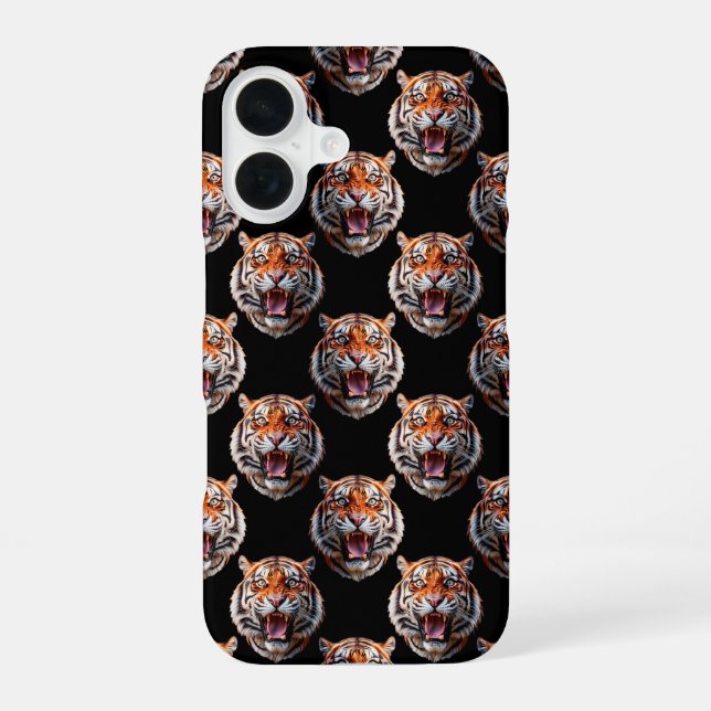 Tiger Head Pattern Design - Black   iPhone 16 Case (Back)