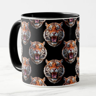 Tiger Head Pattern Design - Black   Mug