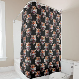 Tiger Head Pattern Design - Black   Shower Curtain