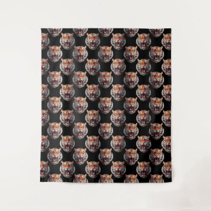 Tiger Head Pattern Design - Black Tapestry