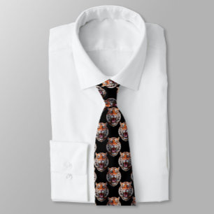 Tiger Head Pattern Design - Black   Tie