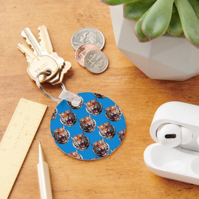 Tiger Head Pattern Design Blue  Key Ring (Desk)