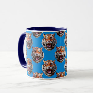 Tiger Head Pattern Design Blue Mug