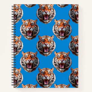 Tiger Head Pattern Design Blue Notebook