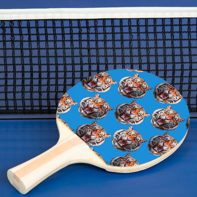 Tiger Head Pattern Design Blue  Ping Pong Paddle (Insitu)