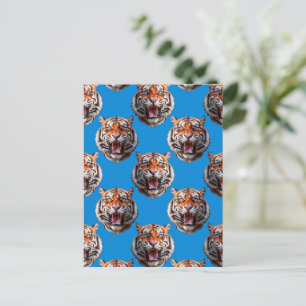 Tiger Head Pattern Design Blue Postcard