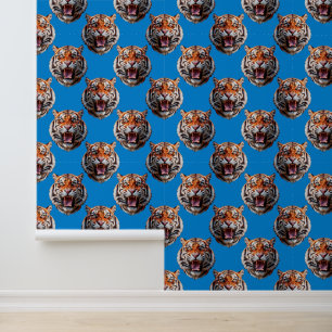 Tiger Head Pattern Design Blue  Wallpaper