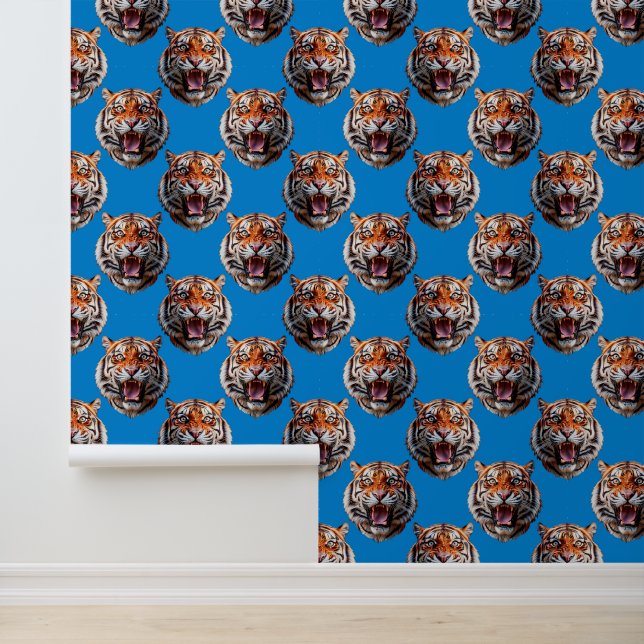 Tiger Head Pattern Design Blue  Wallpaper (Application)