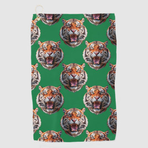 Tiger Head Pattern Design Green  Golf Towel