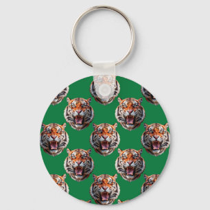 Tiger Head Pattern Design Green Key Ring