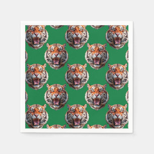 Tiger Head Pattern Design Green  Napkin