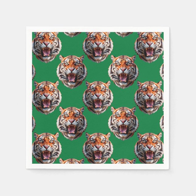 Tiger Head Pattern Design Green  Napkin (Front)