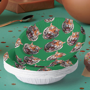 Tiger Head Pattern Design Green  Paper Plate