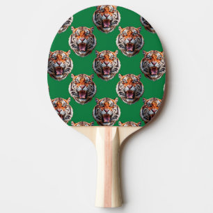 Tiger Head Pattern Design Green Ping Pong Paddle