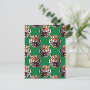 Tiger Head Pattern Design Green  Postcard