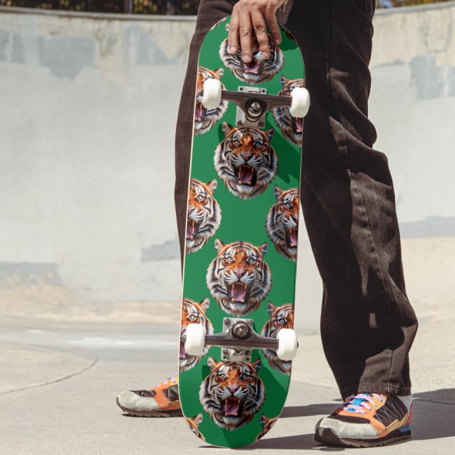 Tiger Head Pattern Design Green  Skateboard (Creator Uploaded)