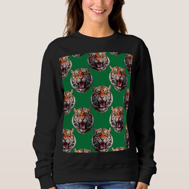 Tiger Head Pattern Design Green  Sweatshirt (Front)