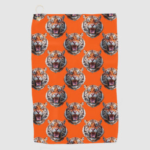 Tiger Head Pattern Design Orange Golf Towel