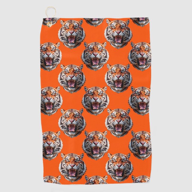 Tiger Head Pattern Design Orange  Golf Towel (Front)