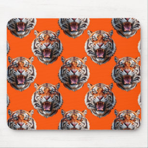Tiger Head Pattern Design Orange Mouse Pad