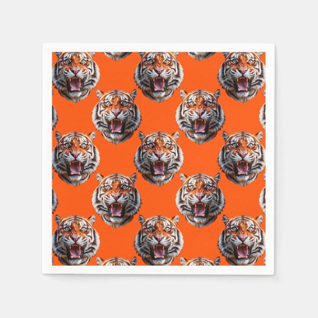 Tiger Head Pattern Design Orange  Napkin (Front)