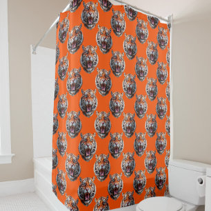 Tiger Head Pattern Design Orange  Shower Curtain