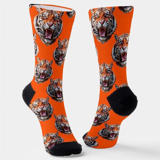 Tiger Head Pattern Design Orange  Socks (Creator Uploaded)