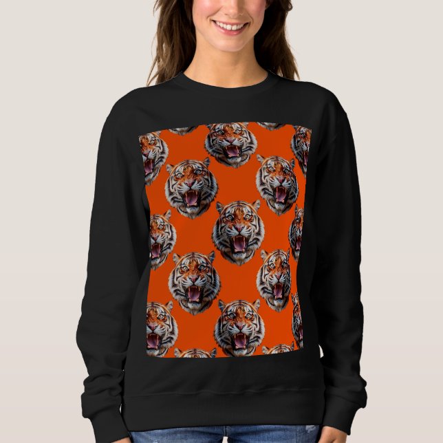 Tiger Head Pattern Design Orange  Sweatshirt (Front)