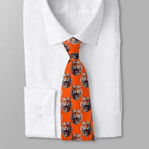 Tiger Head Pattern Design Orange Tie