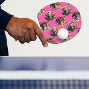 Tiger Head Pattern Design Pink Ping Pong Paddle