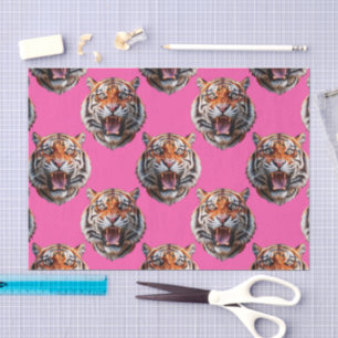 Tiger Head Pattern Design Pink Tissue Paper