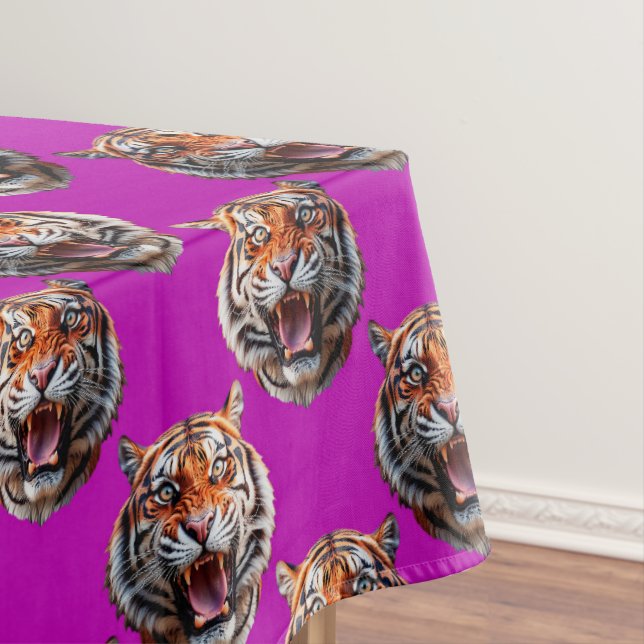 Tiger Head Pattern Design Purple  Tablecloth (In Situ)