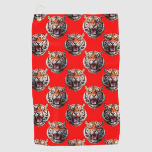 Tiger Head Pattern Design Red Golf Towel